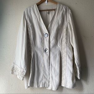 J. Jill Linen Embroidered Light Jacket Size Xl